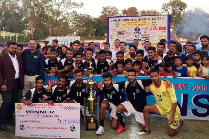 Mohammedan Sporting celebrating their win in the Final of the 27th Steel Express Cup 2018 (Photo courtesy: Mohammedan Sporting Club)