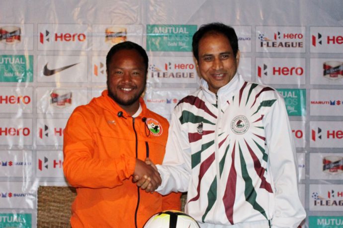 Shillong Lajong coach Alison Kharsyntiew and Mohun Bagan coach Shankarlal Chakraborty (Photo courtesy: Shillong Lajong FC)