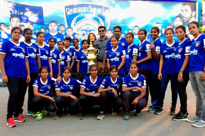 Tamil Nadu Women's State Team at the Chennaiyin FC v Jamshedpur FC match (Photo courtesy: Chennaiyin FC)
