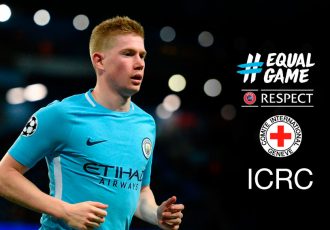 Kevin De Bruyne will hand over a cheque from UEFA to assist the ICRC's Afghanistan rehabilitation programmes. (Photo courtesy: UEFA)