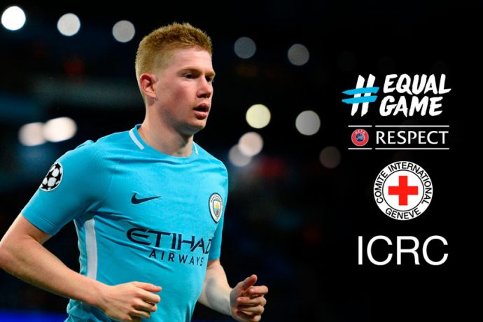 Kevin De Bruyne will hand over a cheque from UEFA to assist the ICRC's Afghanistan rehabilitation programmes. (Photo courtesy: UEFA)