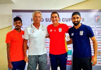 Mumbai City FC and Indian Arrows Press Conference ahead of their Hero Super Cup match (Photo courtesy: AIFF Media)