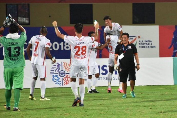 NEROCA FC celebrating their win against Kerala Blasters FC in the Hero Super Cup (Photo courtesy: AIFF Media)