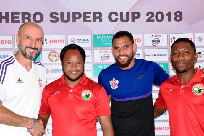 Pre-match press conference ahead of the Hero Super Cup 2018 match FC Pune City vs Shillong Lajong FC. (Photo courtesy: AIFF Media)