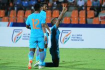 Indian national team youngster Pronay Halder celebrating his goal against Chinese Taipei in the Hero Intercontinental Cup 2018. (Photo courtesy: AIFF Media)