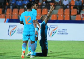 Indian national team youngster Pronay Halder celebrating his goal against Chinese Taipei in the Hero Intercontinental Cup 2018. (Photo courtesy: AIFF Media)