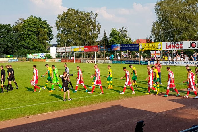 Match action during the 1. FC Union Berlin vs Norwich City FC pre-season friendly match at the AM-Stadion in Delbrück, Germany. (© CPD Football)