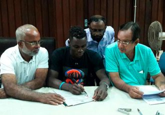 Mohammedan Sporting's Ghanaian signing Phillip Adjah Tetteh at the Indian Football Association (IFA) Office in Kolkata. (Photo courtesy: Mohammedan Sporting Club)
