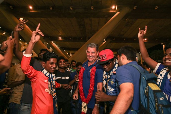 Chennaiyin FC welcomed by fans on return to Chennai after pre-season. (Photo courtesy: Chennaiyin FC)
