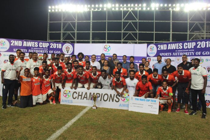 Sporting Clube de Goa players and officials celebrating their AWES Cup 2018 victory. (Photo courtesy: AWES)