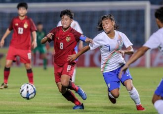 Match action between the India U-19 Women's national team and their counterparts from Thailand in the AFC U-19 Women's Championship Qualifiers. (Photo courtesy: AIFF Media)