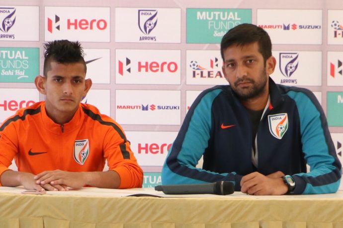 Indian Arrows head coach Floyd Pinto (right) during a press conference. (Photo courtesy: I-League Media)