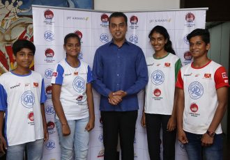 Milind Deora and the winners of QPR South Mumbai Junior Soccer Challenger Talent Hunt. (Photo courtesy: Saran Sports)