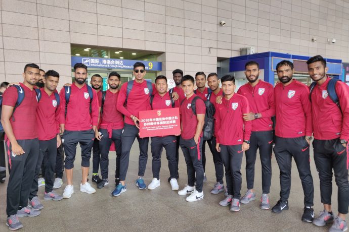 The Indian national team on their arrival in Shizhou for the forthcoming friendly against China. (Photo courtesy: AIFF Media)