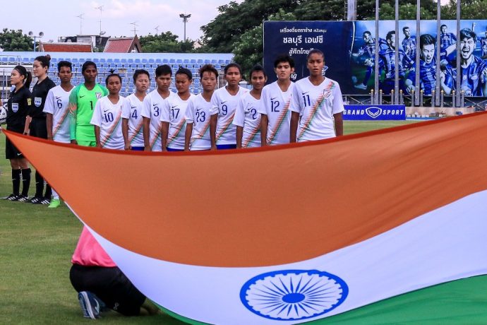 The India U-19 Women's national team at the AFC U-19 Women's Championship Qualifiers. (Photo courtesy: AIFF Media)