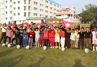 Players and officials of Jamshedpur FC's football school in association with RVS Academy in Mango. (Photo courtesy: Jamshedpur FC)