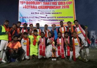 Mohammedan Sporting Club players and officials celebrating their Bodoland Martyrs Gold Cup victory. (Photo courtesy: Mohammedan Sporting Club)