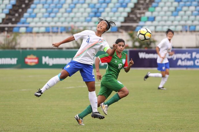 Ashalata Devi in action for the Indian Women's national team. (Photo courtesy: AIFF Media)