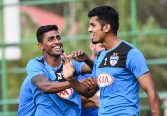 Bengaluru FC training session at the Panampilly Nagar Training Facility in Kochi on the eve of their big clash against Kerala Blasters FC in the Indian Super League. (Photo courtesy: Bengaluru FC)