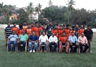 Bidesh XI team members and officials along with GFA's Vice President Mr. Lavino Rebello and Bardez executive members at Duler Stadium. (Photo courtesy: Goa Football Association)