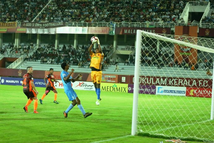 Hero I-League match action between Gokulam Kerala FC and Churchill Brothers FC. (Photo courtesy: AIFF Media)