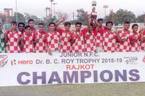 The Haryana boys team after the 2018-19 BC Roy Junior National Championships (Tier II) Final. (Photo courtesy: AIFF Media)