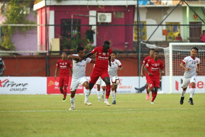 Hero I-League match action between Churchill Brothers FC and Shillong Lajong FC. (Photo courtesy: AIFF Media)