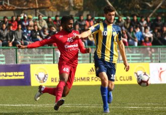 Hero I-League match action between Real Kashmir FC and Churchill Brothers FC Goa. (Photo courtesy: AIFF Media)