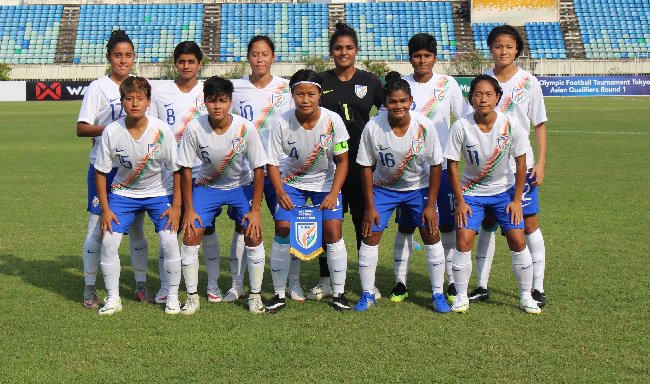 The Indian Women’s national team at the 2020 AFC Women’s Olympic Qualifying Tournament. (Photo courtesy: AIFF Media)