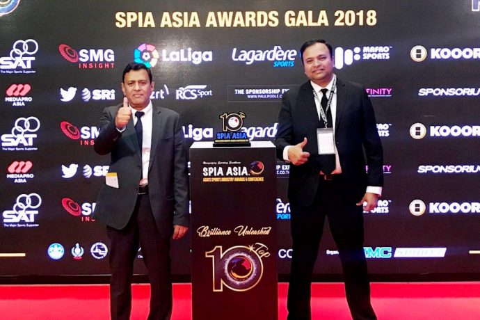 AIFF General Secretary Kushal Das and I-League CEO Sunando Dhar at the SPIA Awards in Bangkok, Thailand. (Photo courtesy: AIFF Media)