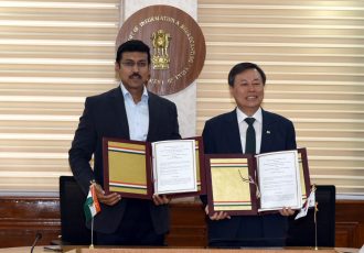 The Minister of State for Youth Affairs & Sports and Information & Broadcasting (I/C), Col. Rajyavardhan Singh Rathore and the Tourism, Culture & Sports Minister, Republic of Korea, Mr. Do Jong-Hwan signed an MoU on sports cooperation between the two nations, in New Delhi on November 5, 2018. (Photo courtesy: Press Information Bureau - Government of India)