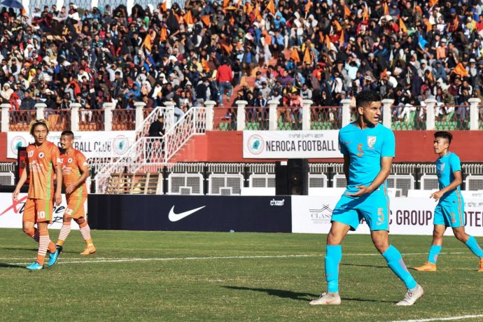 Hero I-League match action between NEROCA FC and Indian Arrows in Imphal. (Photo courtesy: AIFF Media)