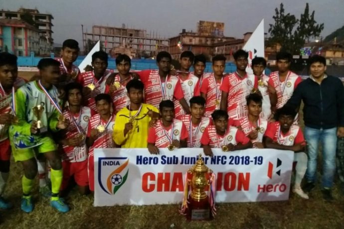 The Odisha juniors celebrating their Sub-Junior National Championship title. (Photo courtesy: AIFF Media)
