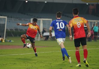 Hero I-League match action between East Bengal FC and Real Kashmir FC. (Photo courtesy: AIFF Media)