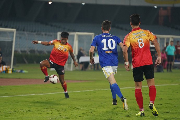 Hero I-League match action between East Bengal FC and Real Kashmir FC. (Photo courtesy: AIFF Media)
