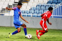 Indian national team winger Halicharan Narzary in action against Oman on December 27, 2018. (Photo courtesy: AIFF Media)