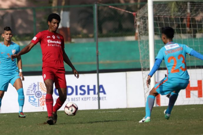 Hero I-League match action between Indian Arrows and Churchill Brothers. (Photo courtesy: AIFF Media)