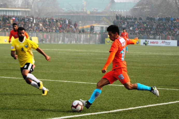 Hero I-League match action between the Indian Arrows and Real Kashmir FC. (Photo courtesy: AIFF Media)