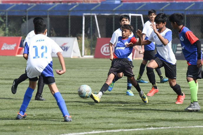 Match action on Day 4 of the BOOST BFC Inter-School Soccer Shield 2019. (Photo courtesy: Bengaluru FC)