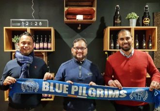 Krish Roy, Arunava Chaudhuri and Chris Punnakkattu Daniel send out their best wishes to the "Blue Pilgrims". (© arunfoot / CPD Football / GFA)