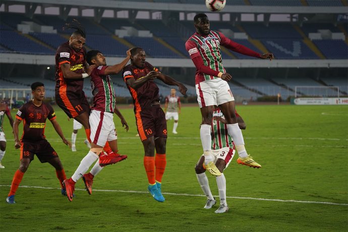 Hero I-League match action between Mohun Bagan AC and Gokulam Kerala FC. (Photo courtesy: AIFF Media)