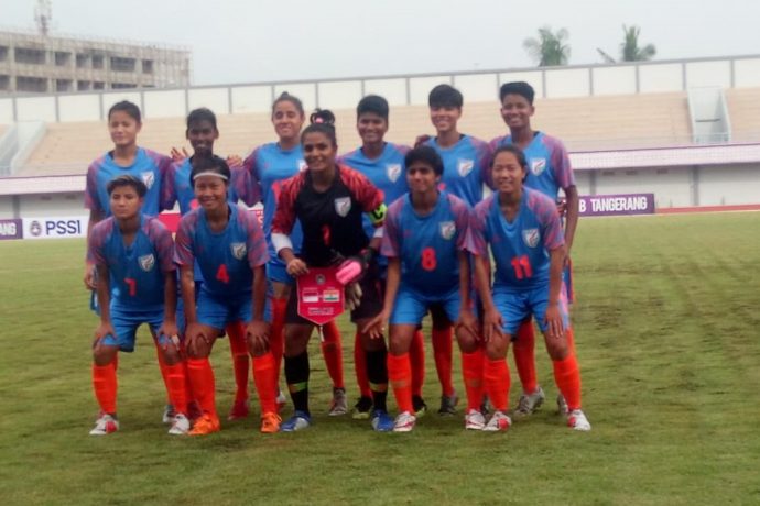 The Indian Women's national team moments before their friendly match against Indonesia. (Photo courtesy: AIFF Media)
