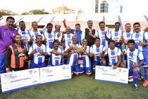 Indian Telephone Industries FC (ITI) players celebrating their win in the ‘Tussle of the Titans’ exhibition game at the Bangalore Football Stadium. (Photo courtesy: Bengaluru FC)