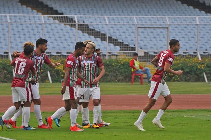 Mohun Bagan AC players celebrating their win in the Hero I-League. (Photo courtesy: AIFF Media)