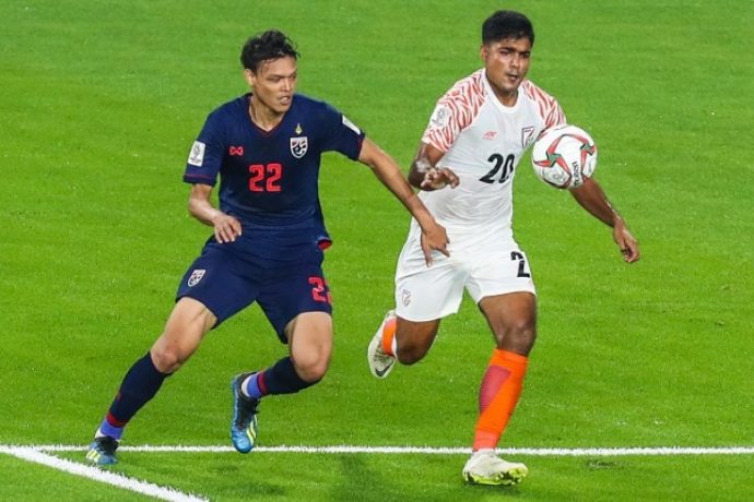 Indian national team defender Pritam Kotal in action against Thailand in the AFC Asian Cup UAE 2019. (Photo courtesy: The Asian Football Confederation)