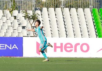 Indian Arrows Rohit Danu celebrating his goal against Aizawl FC in the Hero I-League. (Photo courtesy: AIFF Media)