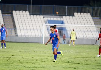 Indian national team captain Sunil Chhetri in action against Oman on December 27, 2018. (Photo courtesy: AIFF Media)