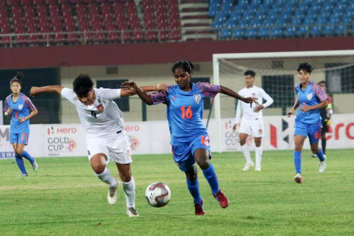 Hero Gold Cup 2019 match action between the Women's national teams of India and Myanmar. (Photo courtesy: AIFF Media)