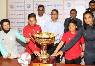 Hero Gold Cup pre-tournament press conference with AIFF General Secretary Kushal Das and members of the participating Women's national teams. (Photo courtesy: AIFF Media)