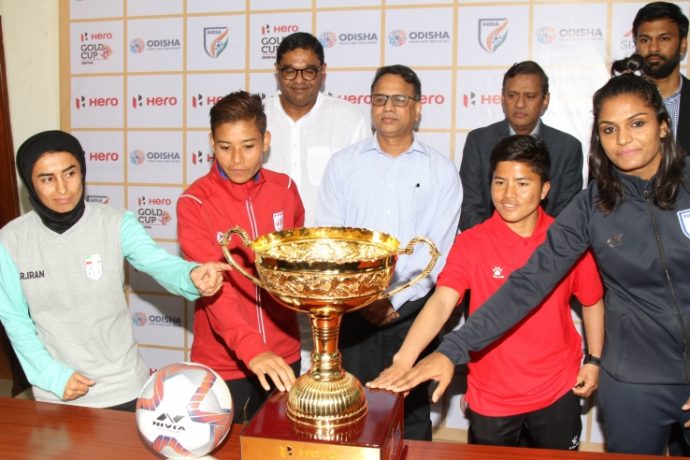 Hero Gold Cup pre-tournament press conference with AIFF General Secretary Kushal Das and members of the participating Women's national teams. (Photo courtesy: AIFF Media)